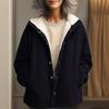 Women's Fashionable Solid Color Hooded Long Sleeved Button Pocket Warm Jacket Jacket