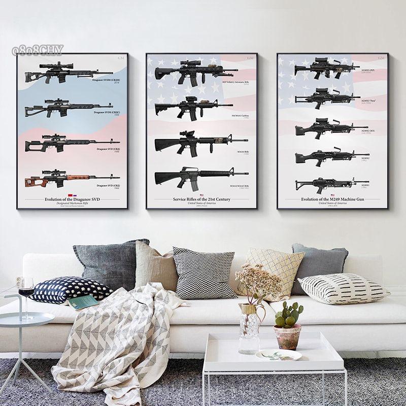 Military Firearms Gun Posters Prints HD Wall Art Canvas Painting Gun Pictures Mural for Modern Living Room Home Decoration Gift