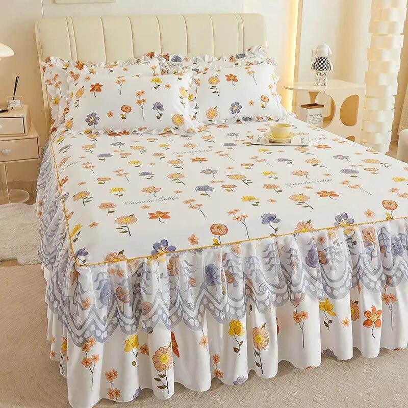 1pcs Korean Style Small Fresh Bed Skirt, Non Slip Bed Cover, Bed Sheet, Bed Cover, Mattress Protection Cover, Single Double Bed
