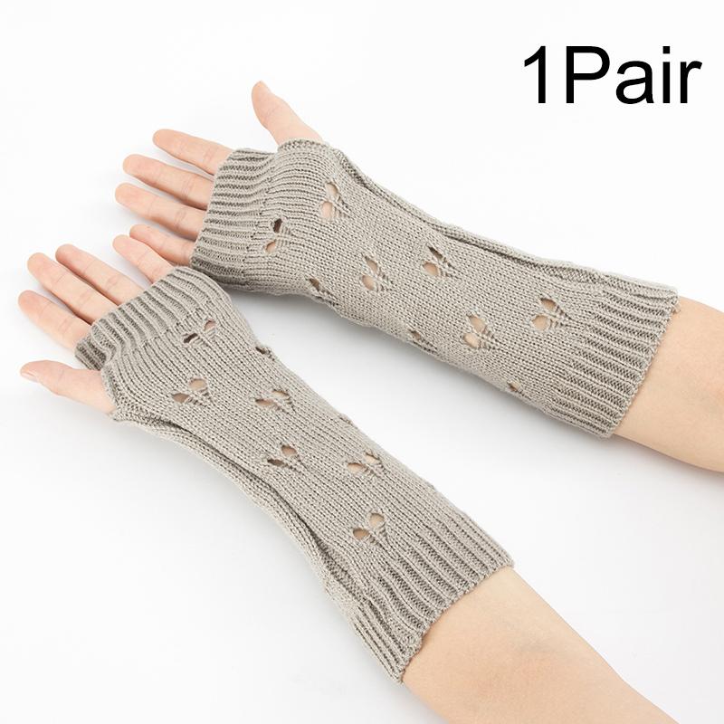 1Pair Fingerless Gloves Half-Finger Hollow Heart Soft Flexible Wool Warm Solid Color Knitted Cold-proof
