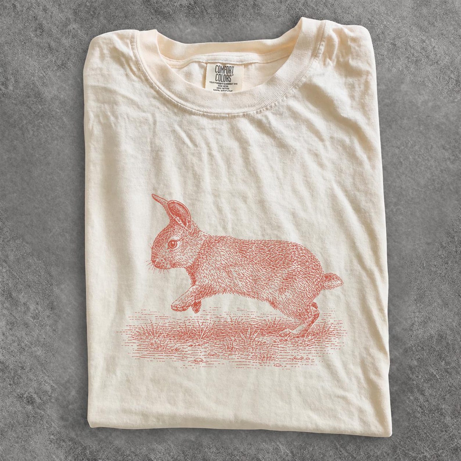 Minimalist Rabbit Shirt, Vintage Bunny Animal Tee, Nature Lover Spring Gift Apparel Design L