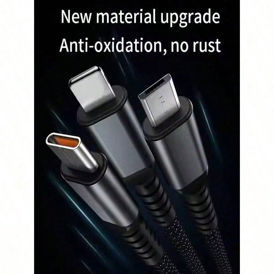 3-In-1 Super Fast Charging Cable, 3-In-1 Charging Cable With Transparent Illuminated Braided Nylon Wire, Fast Charging Data