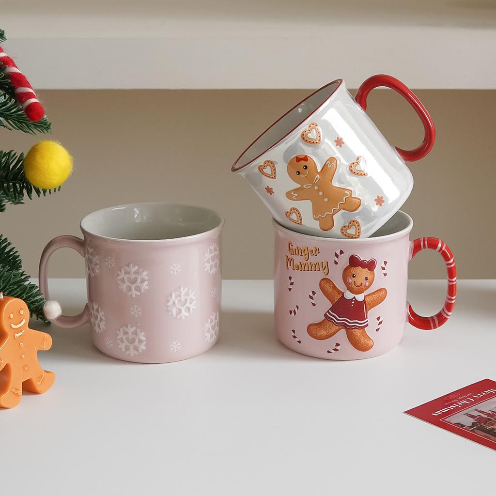 1Pc Christmas Gingerbread Man Ceramic Mug, Colorful Embossed Cute Gingerbread Man Large Capacity Ceramic Mug, Suitable for Christmas Decoration