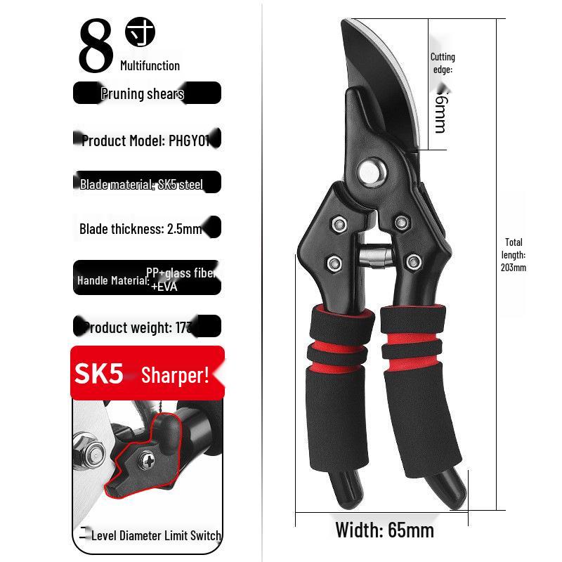 Heavy-Duty Stainless Steel Labor-Saving Pruning Shears for Garden and Bonsai, Multi-Functional Power Shears for Thick Branches