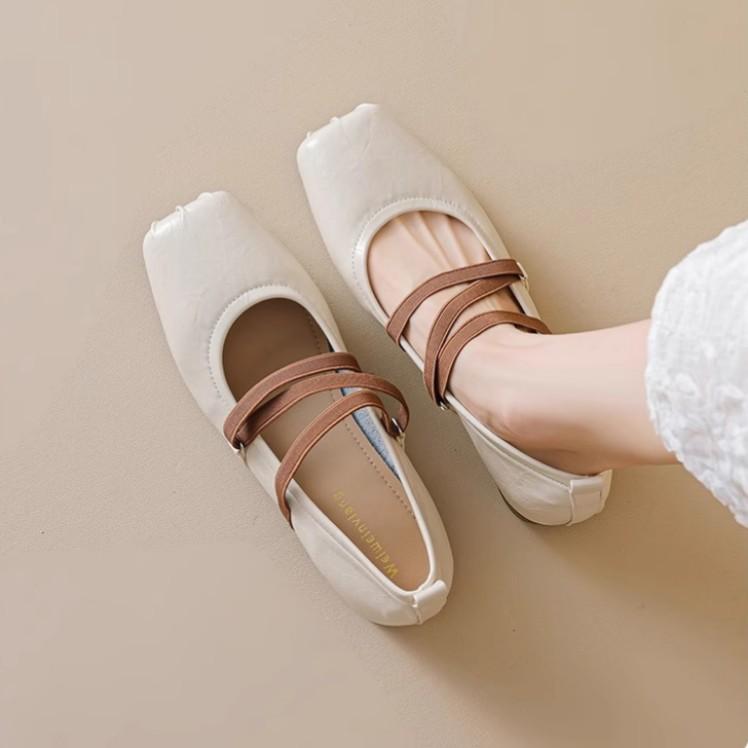 Sheepskin~ Ballet women's shoes Mary Jane shoes new evening shoes thick heel light mouth low heel French single shoes