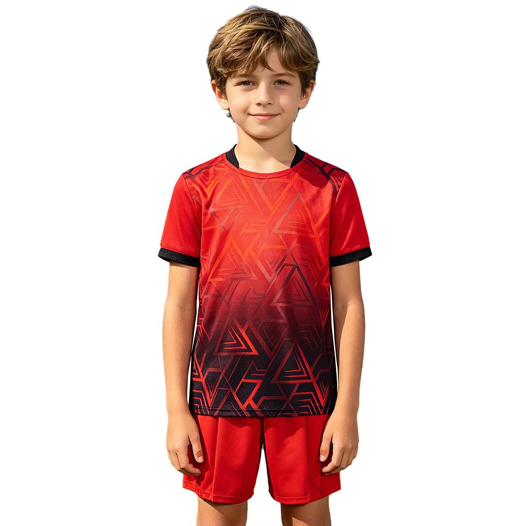Sportanzug für Kinder und Jungen, Fußball-Outfits, stilvolles bedrucktes Kurzarm-T-Shirt mit Shorts, 2-teiliges Activewear-Set, Basketball-Lauf-Trainingsanzug-Outfit