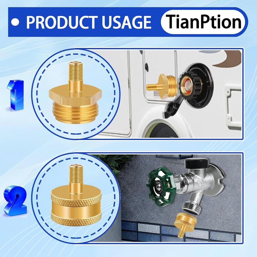 RV Blow Out Plug For Winterization - Brass Sprinkler Water Blow-Out Adapter With Schrader Valve To 3/4'' GHT Garden Hose Connection Winterizing