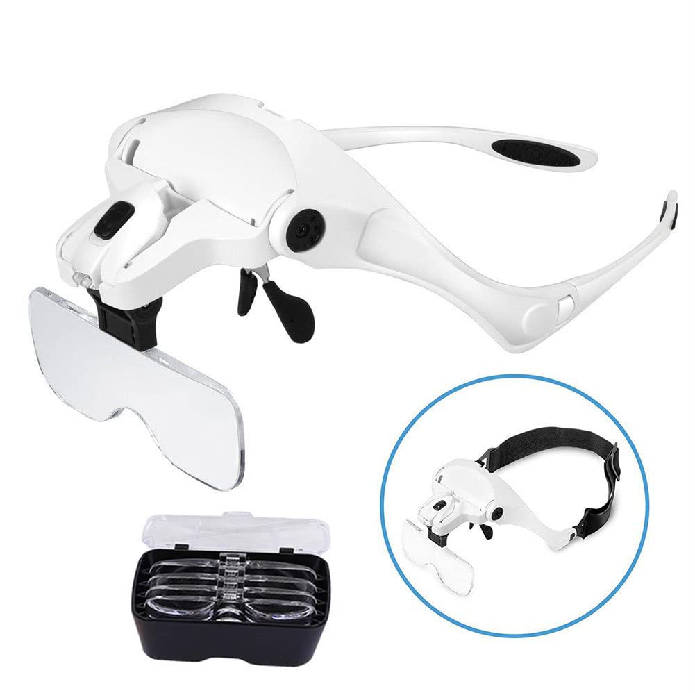 Tumao Head Magnifying Glasses with Fits Over Elastic 5 Interchangeable Adjustable for and More Magnifier, LED, Eyeglasses, Band, Lenses, Reading,
