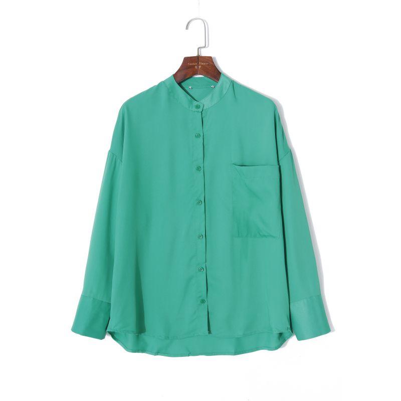 

Минималистичная однотонная рубашка с воротником-стойкой, однобортной застежкой, свободного кроя, с длинными рукавами Green XS