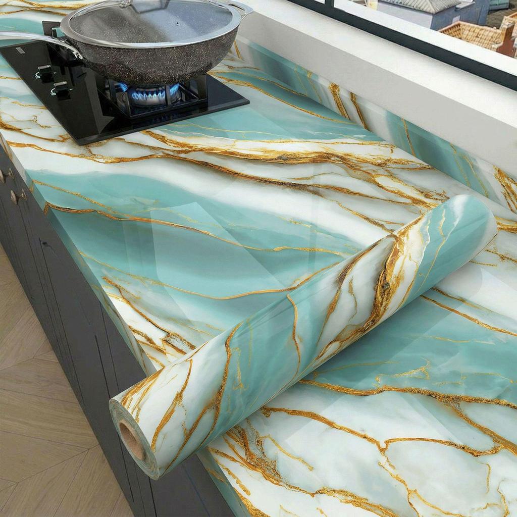 Oil-Proof Marble Kitchen Countertop Self-Adhesive Film with Aluminum Foil Backing and High-Temperature Resistance