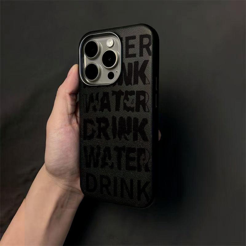 Hollow English Letters for Apple 16promax Mobile Phone Case for IPhone1 5 Lychee Pattern 14/13Pro
