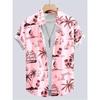 Summer Men's Shirt Coconut Tree 3D Print Casual Short Sleeve Lapel Tops Beach Casual Hawaiian Shirt Men Oversized Shirts For Men