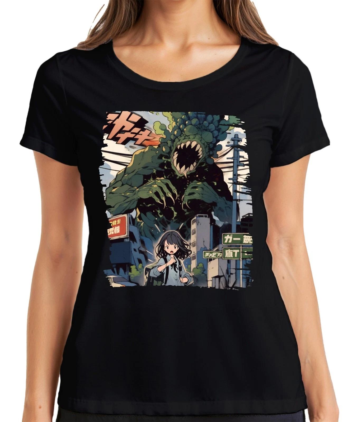 Kaiju Angriff Schulmädchen Monster Apokalypse Stadt Anime Manga Damen T-Shirt XXXXL