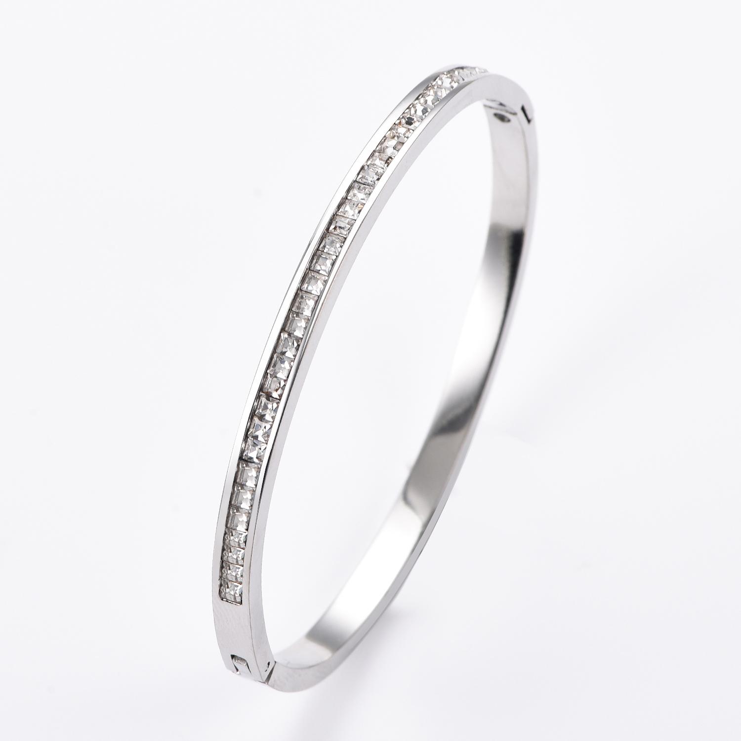 

3.6mm Wide Open Bangle Stainless Steel Inlaid Zircon Bracelet Dainty Bracelets Trendy Jewelry Women Girl Gifts Waterproof серебряный