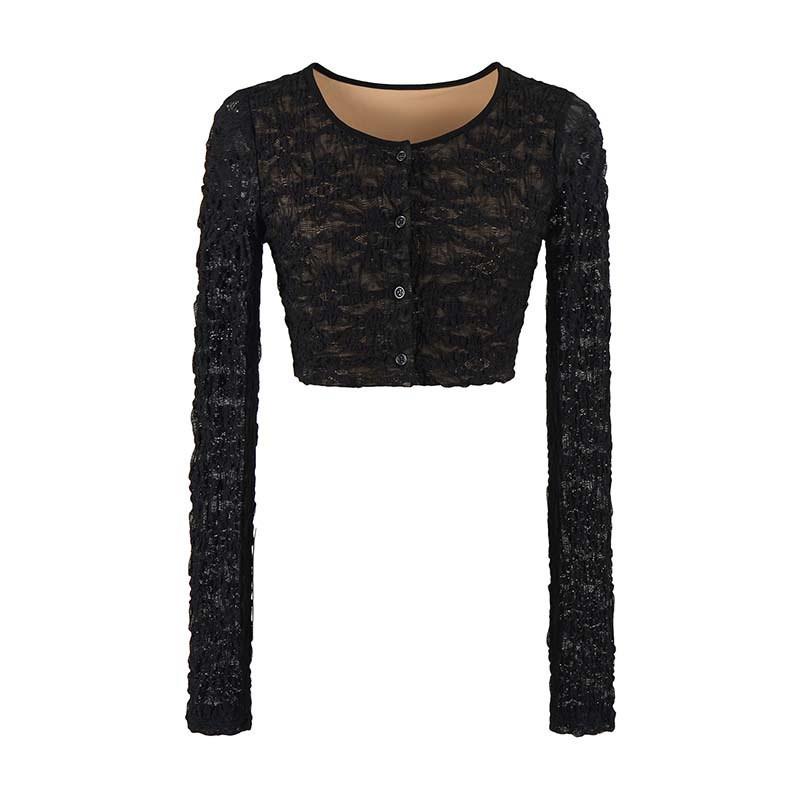Pure Desire Lace 2-Piece Dress Set Slim Fit Cami Mini Skirt Long Sleeve Cardigan See Through