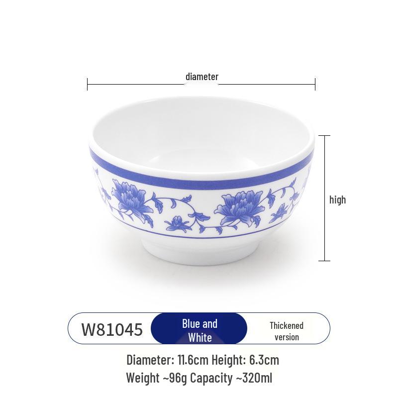 Сине-белая миска в стиле меламиновой керамики: Маленькая прочная пластиковая миска для супа, каши, риса в ресторанах и отелях
