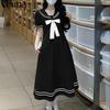 VONDA Two Pieces Women Girls College Style Sets Naval Collar Short Sleeve Blouse and Long Skirts Outfits 