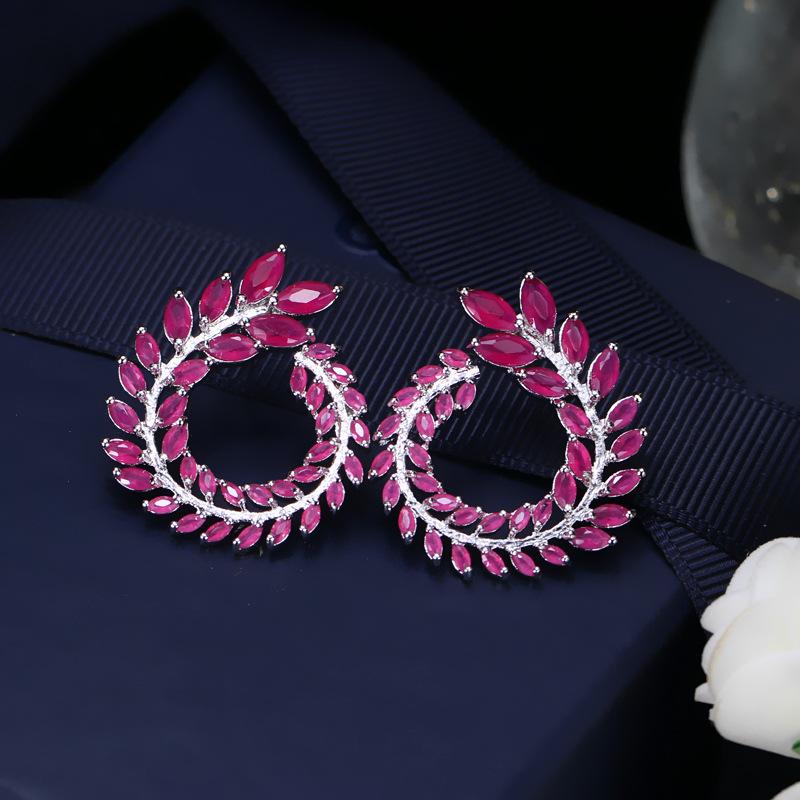 Olive Branch Leaf Zircon Earrings, Copper Platinum Plated Earrings