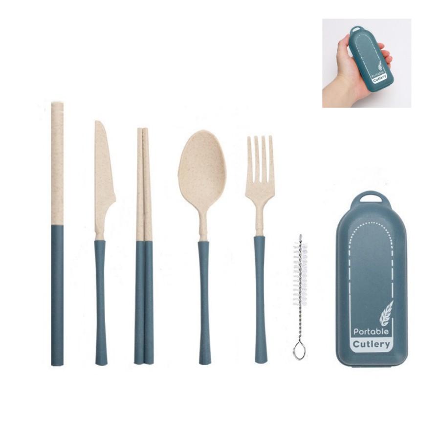 7pcs Detachable Portable Plastic Flatware Set, Reusable Cutlery Set Chopsticks Fork Spoon and Brush Set