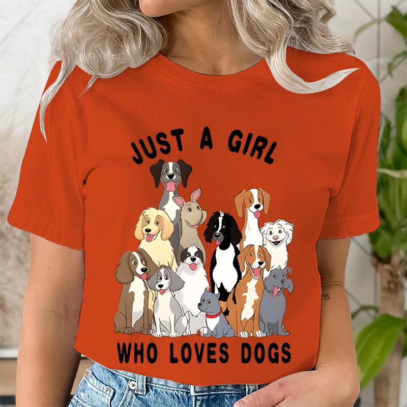 Jen holka, která miluje psy Trend Krátký rukáv Letní oblečení Potisk Grafické tričko Dámská móda Ženy Ženské tričko Oblečení
