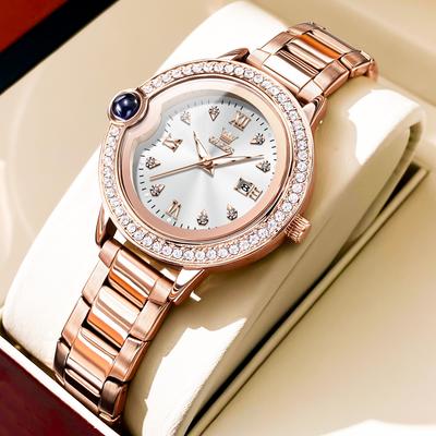 Kleine Niche Luxe Dames Kalender Polshorloge Met Diamanten Ingezette Quartz Horloge