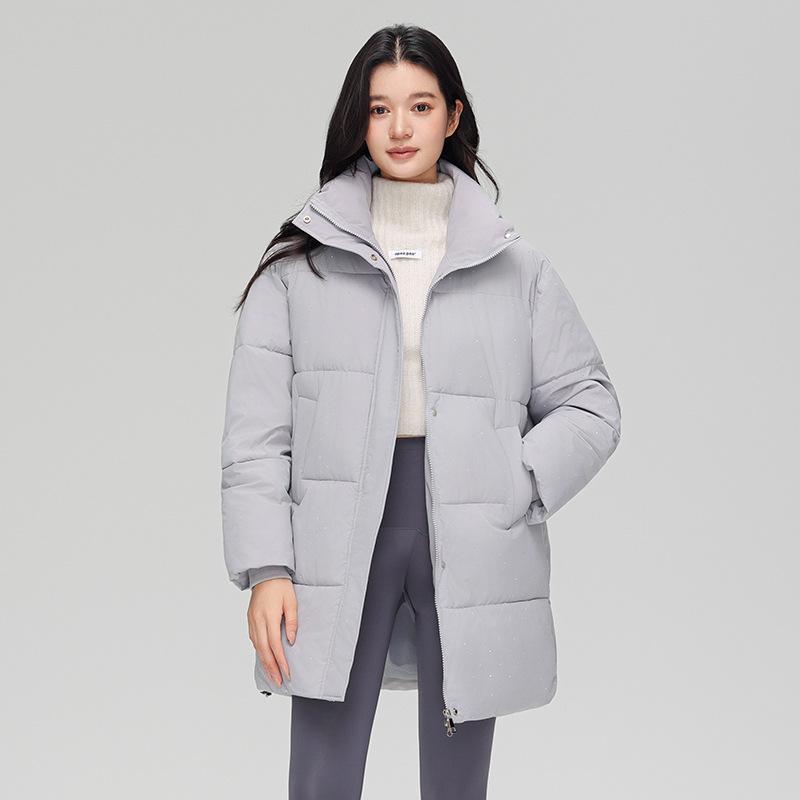 

Женская куртка средней длины из хлопка с пухом, зима 2025, новая корейская версия, свободная, со стойкой, утолщенная куртка-пуховик «дыхание младенца», стеганая куртка XXL светло-фиолетовый