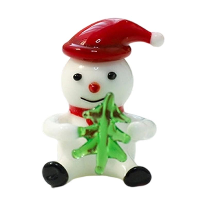 Miniature Snowman Reindeer Table Ornament Blown Glass Craft Christmas Figurine For Festives Season Decorating Accessory