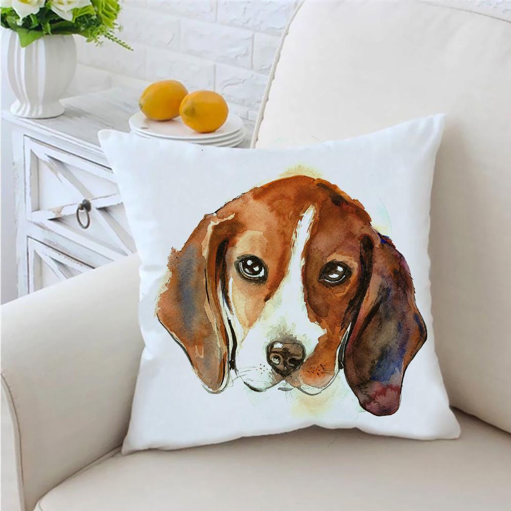 Cute Beagle Pet Dog Print Pattern Cushion Cover Home Living Room Sofa Decoration Throw Pillow  45 * 45cm