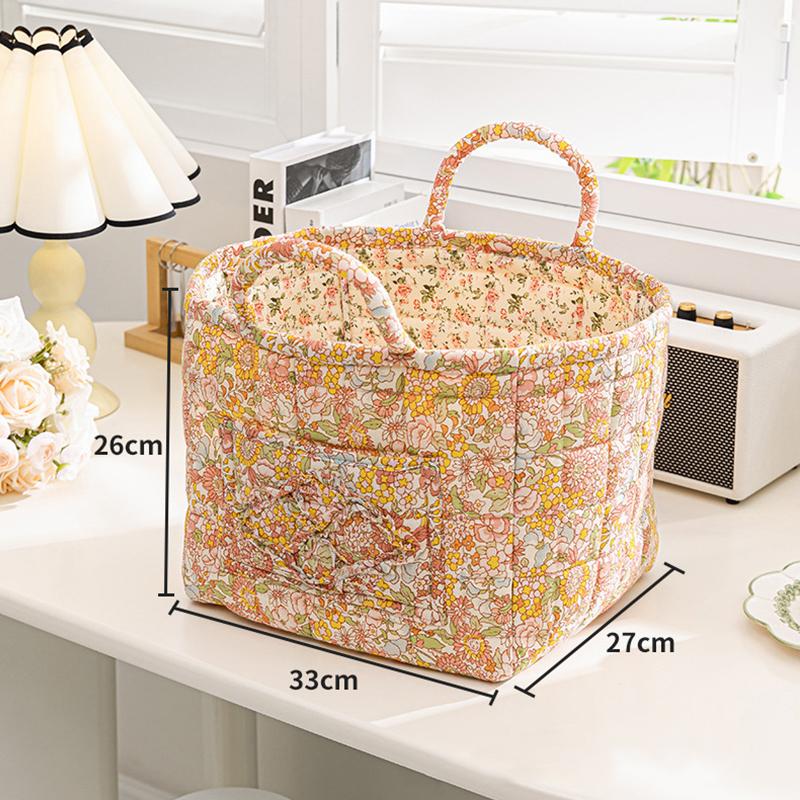 Floral Large Capacity Fabric Laundry Hamper with Easy Carry Handles Rural Pastoral Style Clothing Storage Baskets Home Organizer