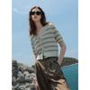 Women's Hollow Striped V-Neck Knit Short Sleeve Cardigan