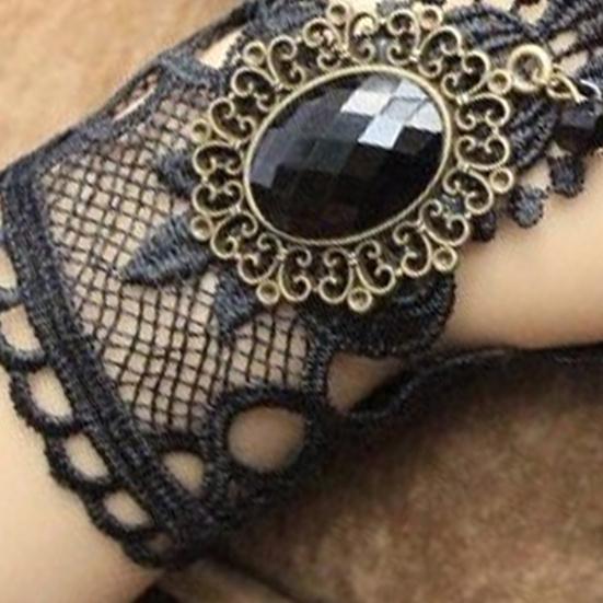 Lace Flower Faux Gem Necklace Bracelet Earrings Wide Gothic Punk Style Choker Necklace Bracelet Jewelry Accessory