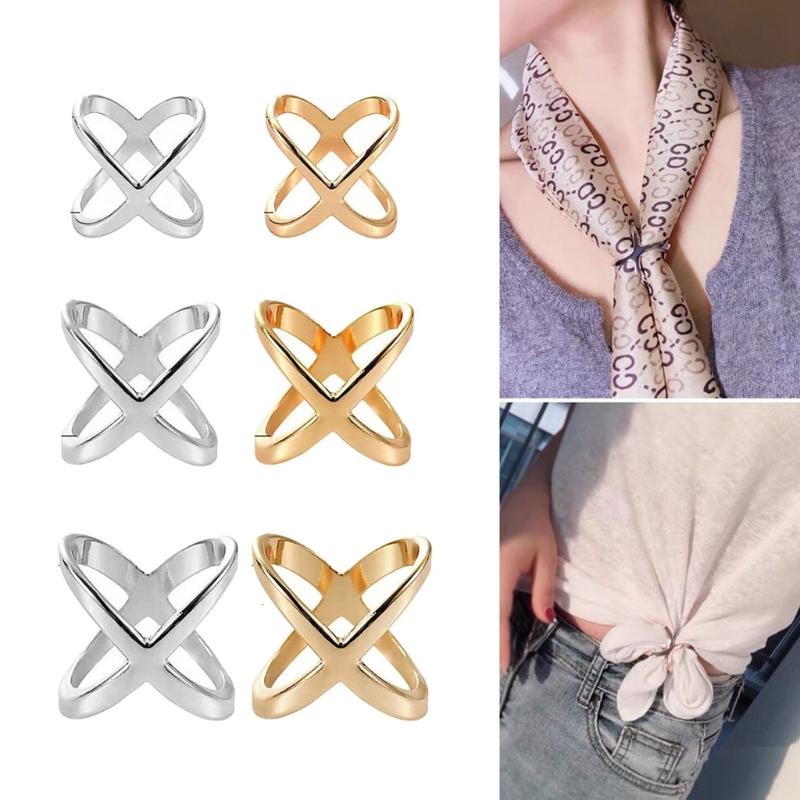X Shaped Simple Silk Scarf Buckle Cross Hollow Scarves Clip Blouse Clasp Wrap Hoder for T-Shirt Neckerchief Shawl