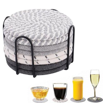 8Pcs Boho Style Cotton Woven Coasters Set Thickened Absorbent Potholders Set Eco-Friendly Trivets Set Cooking
