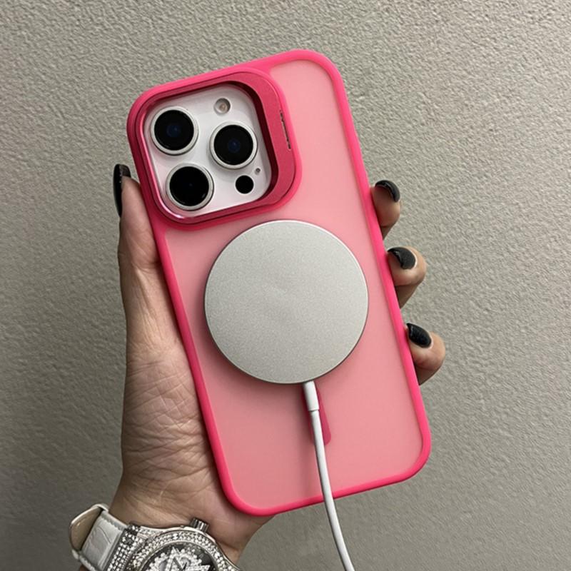 Metal Camera Stand Holder Matte Clear Case for iPhone 16 15 14 Plus 13 12 Mini 11 Pro Max For Magsafe Magnetic Cover