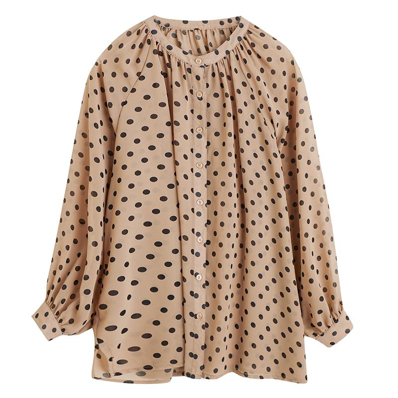 Bequemes Chiffon-Shirt mit Punkten für Damen im Frühsommer, Langarmshirt, modische Damenbekleidung