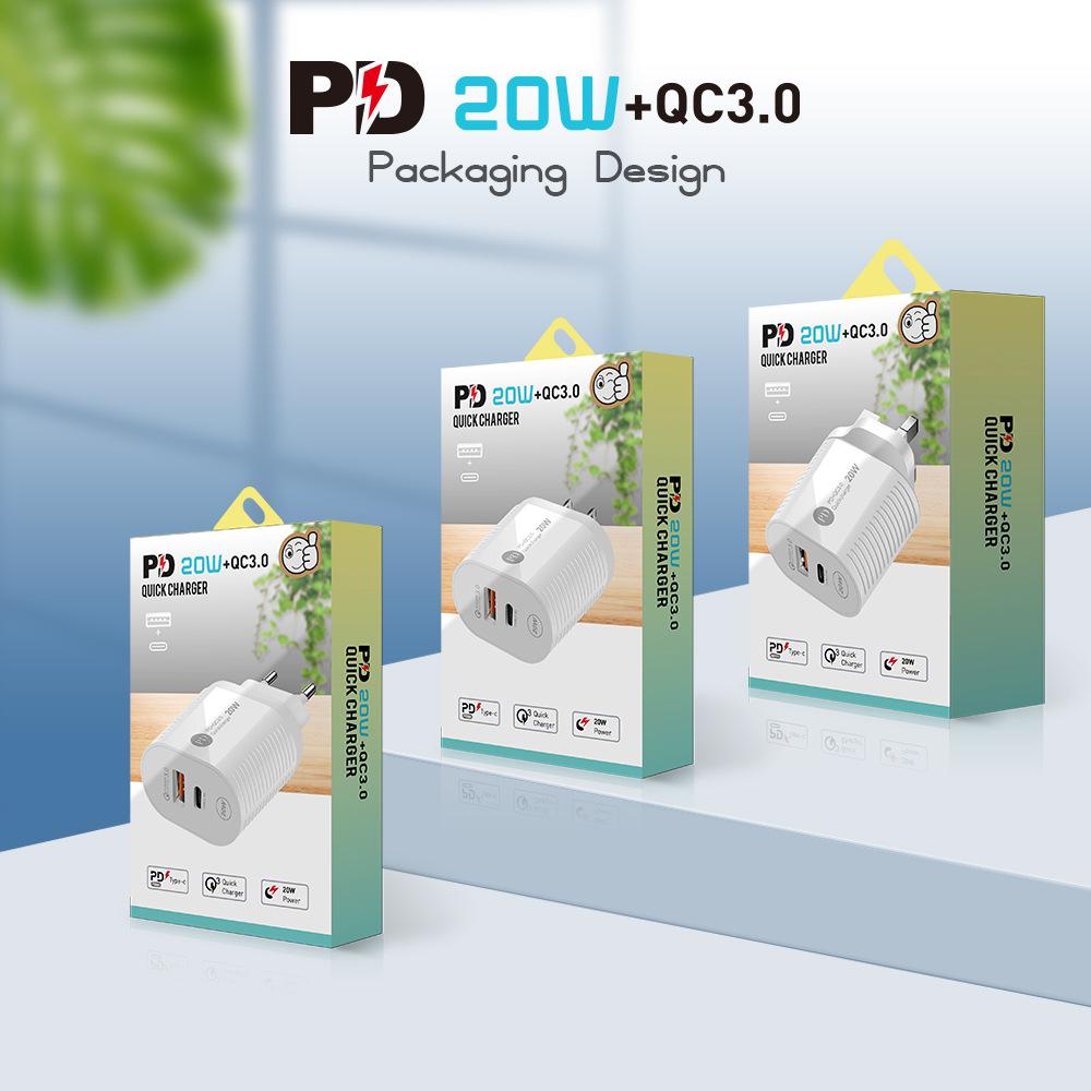

20W PD+QC3.0 Fast Charger with US/EU/UK Plug – Mobile Travel Charging Head US Standard чорний