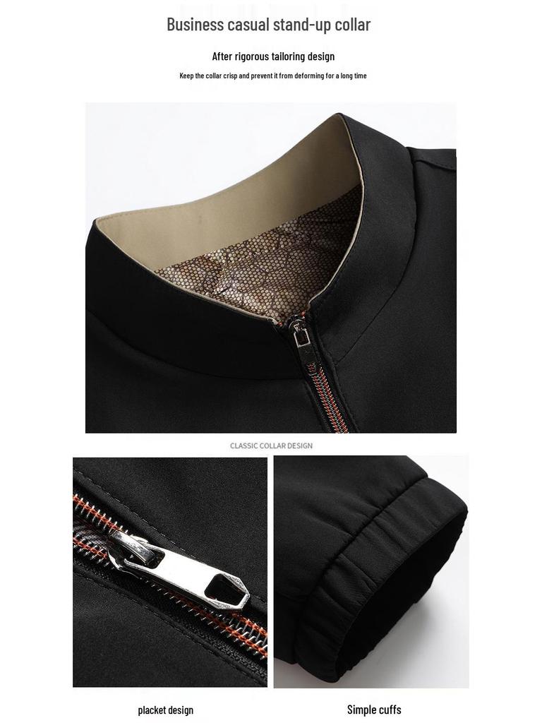 Men's Business Plus Velvet Thick Jacket - 2025 Autumn/Winter, Loose Fit, Stand Collar, Casual Dad Coat for Middle-aged & Elderly