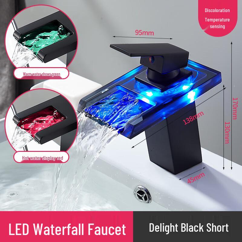 Xuan Yong Black Crystal Glass LED Waterfall Bathroom Faucet