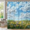 1Pc Extra Large Bath Curtain - Wildflower Meadow Shower Curtain With Vibrant Floral Landscape, Clear Blue Sky & Greenery - Machi