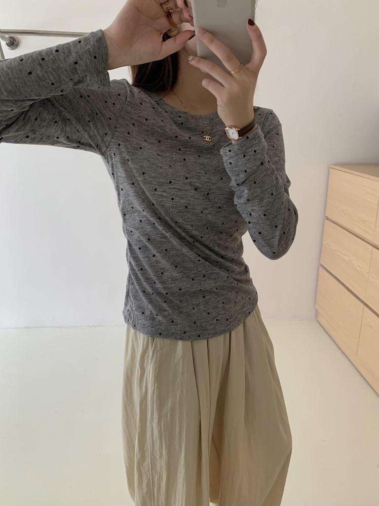 Women's Layered Polka Dot Long Sleeve T-shirt - Spring/Summer 2024 See-through Slimming Design