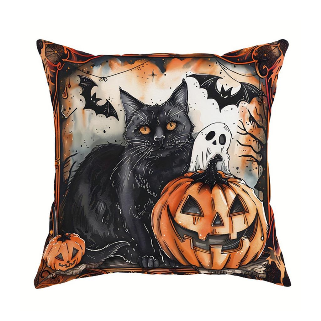 1Pc Halloween Holiday Pillow Cover 18X18 Inch Polyester Print Retro Style Holiday Decoration Home Sofa Cushion Cover