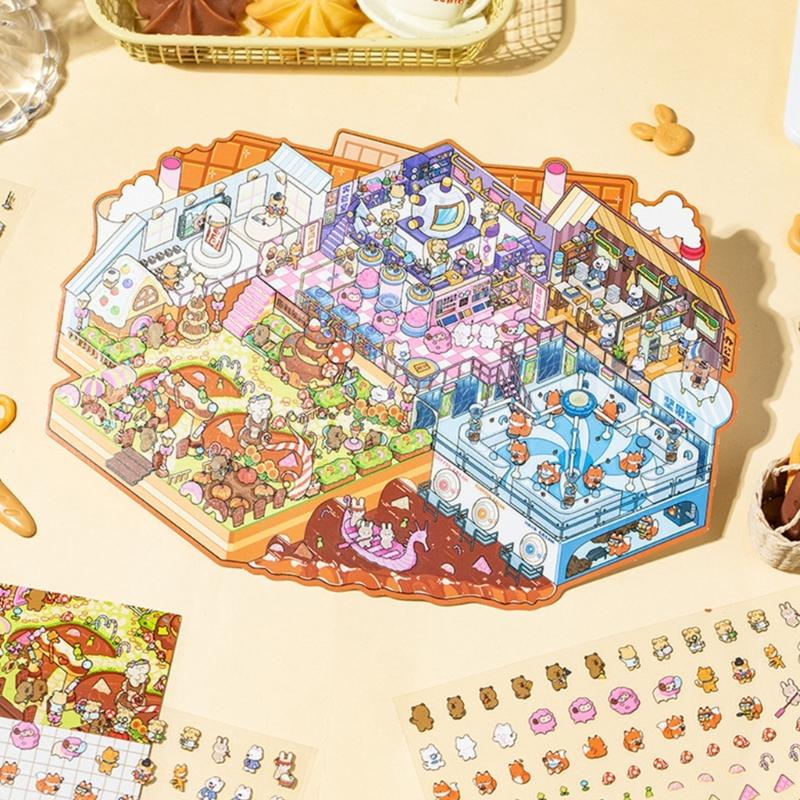 Fun 3D Miniature Scene Sticker Miniature Rainbow Land Chocolate Factory Sticker for Craft Scrapbooking Journal Notebook