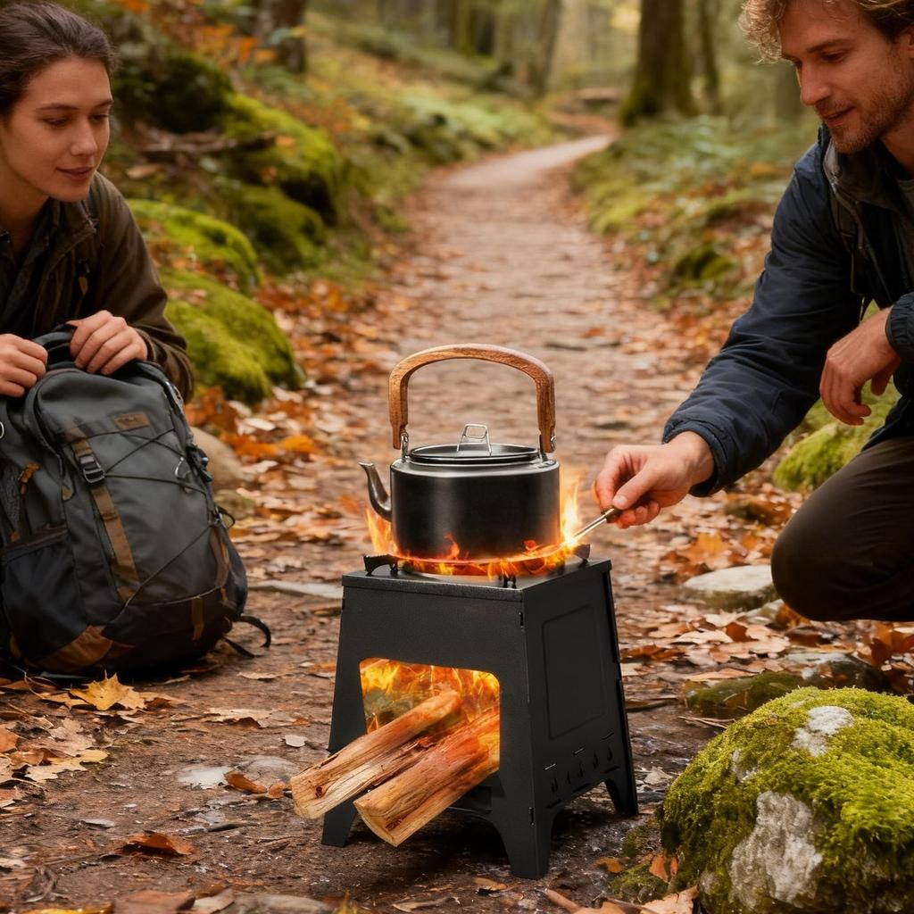 Small Wood Stove Detachable Windproof Burner Backpacking Stove for Outdoor Hiking Cooking Travel Field Picnic Backpacking