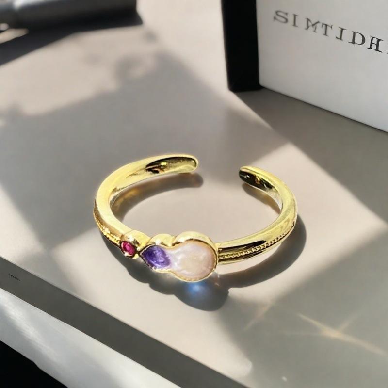 Violet Purple Enamel Drip Open Ring Medieval French High Sense Flower Ring Female