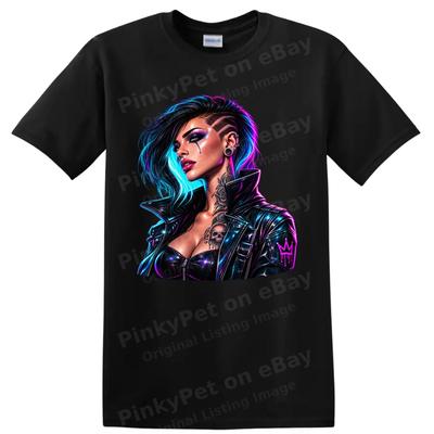 Neon Cyberpunk Girl Gothic T Shirt Edgy Female Portrait Leather Jacket Art Tee