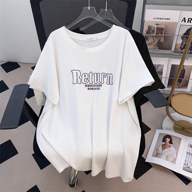 

Plus Size Mid-Length Loose Fit Round Neck Short-Sleeve T-Shirt for Women 6XL чорний