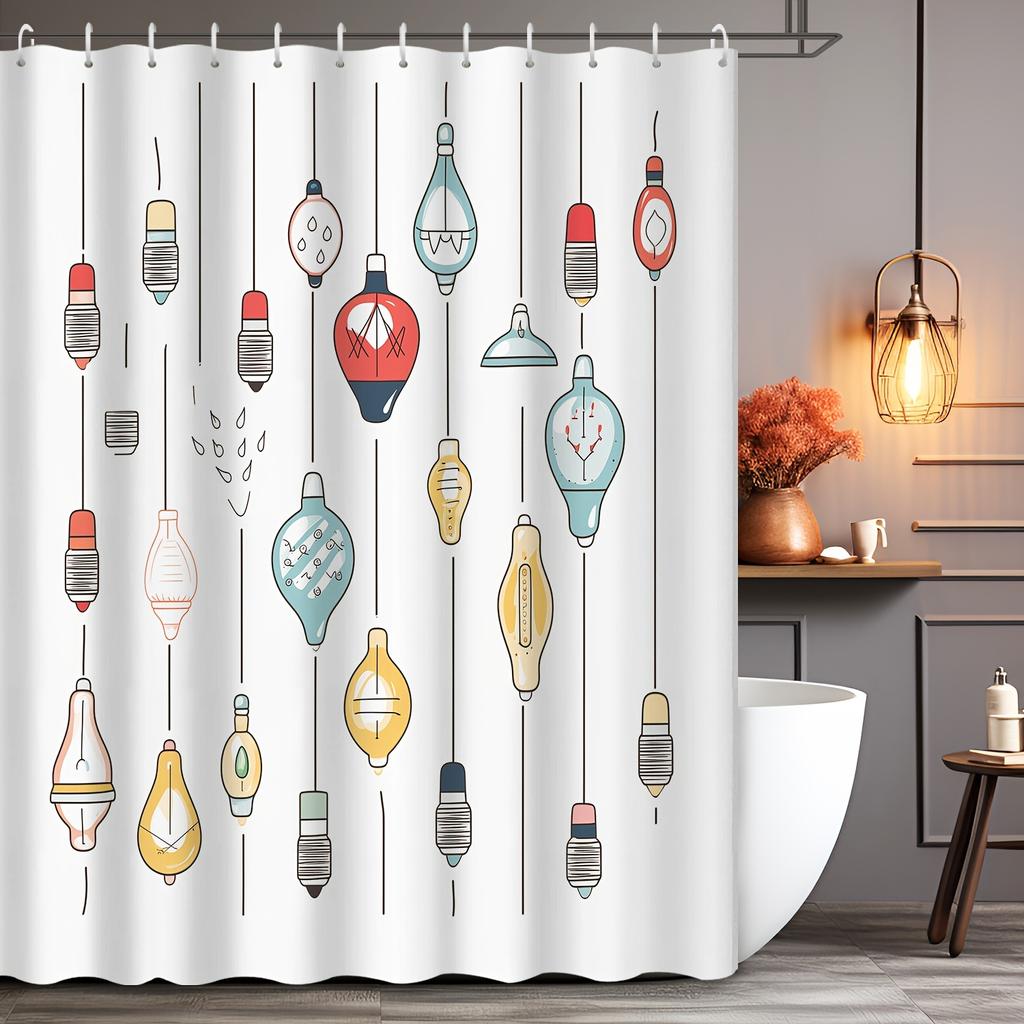 1pc Cartoon Light Bulb Shower Curtain - Colorful Pendant Design, Polyester, 72x72", Bathroom Decor