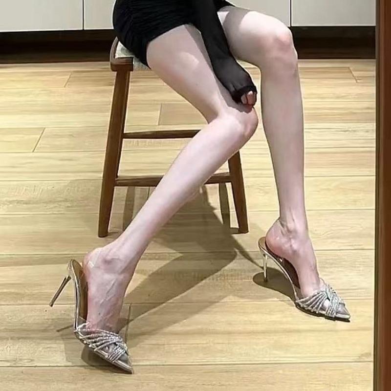 Fashion Women Sandals Summer Autumn New High Heels Sandals Women Transparent Pointed Rhinestone Fashion Shoes Women Zapatos De Mujer