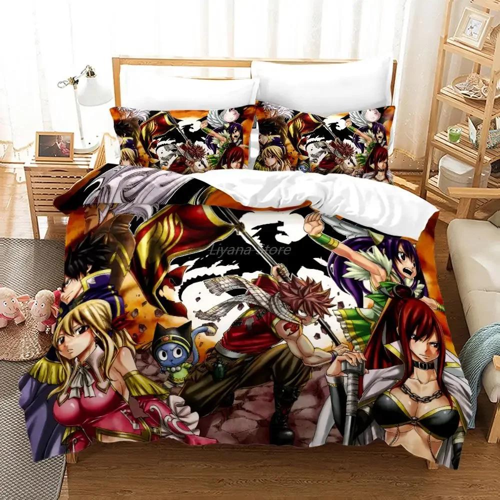 Zestaw pościeli Fairy Tail Single Twin Full Queen King Size Kawaii Anime Bed Set Aldult Kid Bedroom Duvetcover Sets 3D Print 012