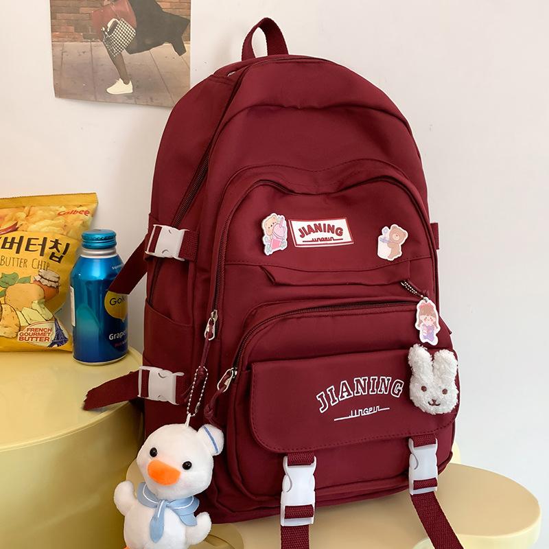 Primary School Girl Junior High School Student Burgundy Backpack High School Student College Student Backpack